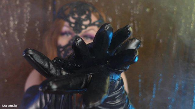 ASMR beautiful Arya Grander in 3D latex mask with leather gloves - erotic free video (SFW)