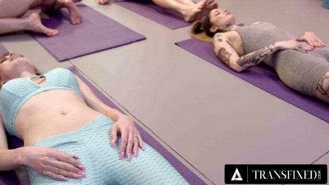 TRANSFIXED - Trans Yoga Instructor Emma Rose Sneaky Hard Fucks Doggystyle Jewelz Blu During A Class
