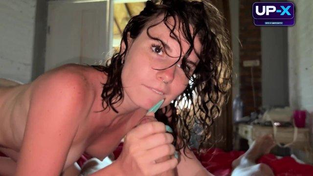 Blowjob on a public nudist beach and passionate sex in a hotel room with creampie