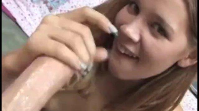 Cute ten Rebecca Riley strokes and sucks her friends cock