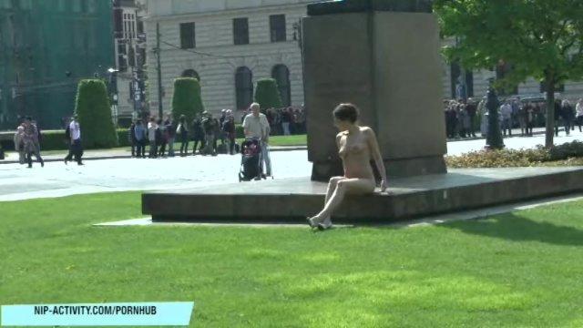 Amazing hot babe Antonia naked on public streets