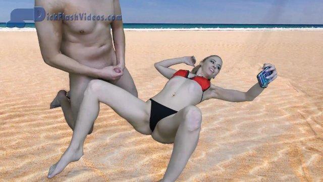 CFNM Dick Flashing Cumshot at the Beach with the Blonde in a Thong Bikini Norah Nova
