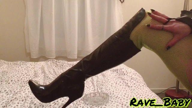 Sexy Smoking Domme gets playful in pvc boots and fishnets