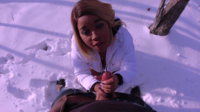 Winter is here and Nina Rivera is playing with her pussy and sucking dick in the snow