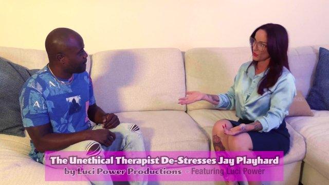 The Unethical Therapist: Luci Power De-Stresses Jay Playhard with a Blow Job and Sex