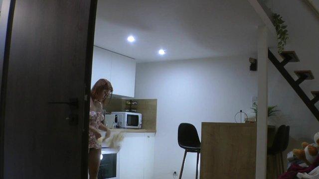 Hot Redhead Petite Latina Big Ass All Natural New Wife in the Kitchen No Panties No Bra in a Summer