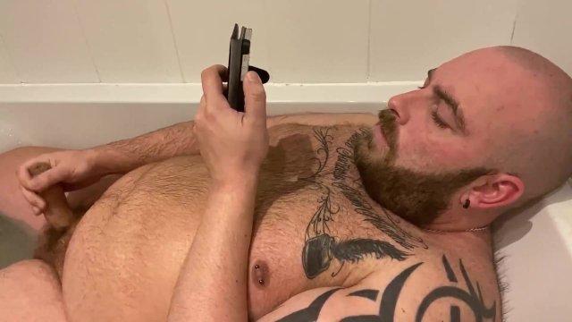 Big chubby bear golden shower with piss and cum